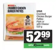 Spar Spar Crumbed Chicken Burger Patties Plain Or With Cheese-520g offer