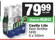 Spar Castle Lite Beer Bottles NRB-6 x 330ml offer