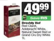 Spar Drostdy Hof Red Claret,Adelpracht White NL Sweet Red Or Grand Cru Dry White-1L offer