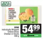 Spar Spar Individually Wrapped Cheese Slices Cheddar Or Gouda-400g Per Pack offer