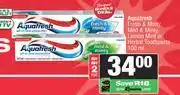 Spar Aquafresh Fresh & Minty,Mild & Minty,Lemon Mint Or Herbal Toothpaste-For 2 x 100ml offer