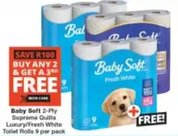 Checkers Baby Soft 2-Ply Supreme Quilts Luxury/ Fresh White Toilet Rolls offer