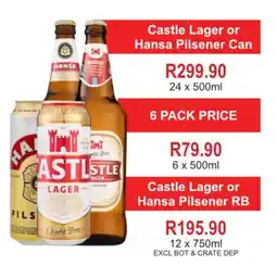 Johnny's Liquor Hypermarket Castle Lager or Hansa Pilsener RB offer