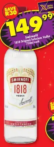 Shoprite Liquor Smirnoff 1818 Original/ Infusions Vodka offer