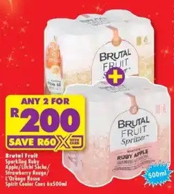 Shoprite Liquor Brutal Fruit Sparkling Ruby Apple/ Litchi Seche/ Strawberry Rouge/ L'Orange Rossa Spirit Cooler Cans offer