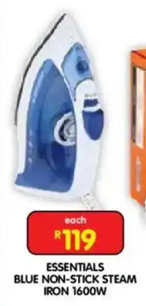 Essentials blue non-stick steam iron 1600w