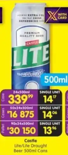 Shoprite Liquor Castle Lite/ Lite Draught Beer Cans offer