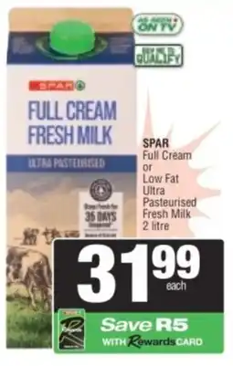 Spar SPAR Full Cream or Low Fat Ultra Pasteurised Fresh Milk offer