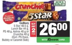 Spar Cadbury 5 Star, Lunch Bar, PS, Astros or Crunchie offer
