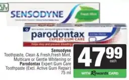 Spar Sensodyne Toothpaste, Clean & Fresh, Fresh Mint, Multicare or Gentle Whitening or Parodontax Expert Gum Care Toothpaste offer
