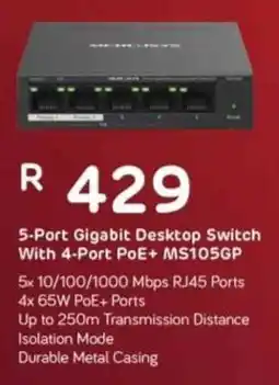 Computer Mania Mercusys 5-Port Gigabit Desktop Switch With 4-Port PoE+ MS105GP offer