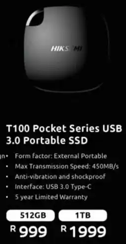 Computer Mania Hiksemi T100 Pocket Series USB 3.0 Portable SSD offer
