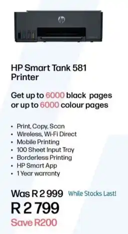 Computer Mania HP Smart Tank 581 Printer offer