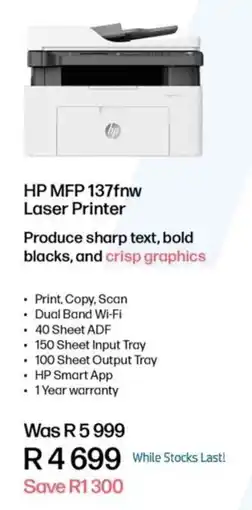 Computer Mania HP MFP 137fnw Laser Printer offer