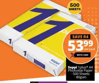 Checkers Sappi 1 Plus A4 Photostas Paper 500 Sheets 80gsm offer
