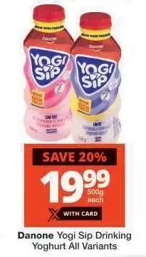 Checkers Danone Yogi Sip Drinking Yoghurt All Variants offer