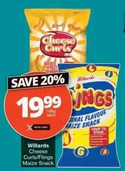 Checkers WILLARDS CHEESE CURLS/FLINGS MAIZE SNACK offer