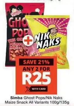Checkers Simba Ghost Pops/Nik Naks offer
