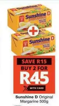 Checkers SUNSHINE D ORIGINAL MARGARINE 500g offer