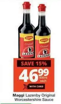 Checkers MAGGI LAZENBY ORIGINAL WORCESTERSHIRE SAUCE offer