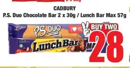 Boxer P.S. Duo Chocolate Bar 2 x 30g / Lunch Bar Max 57g offer
