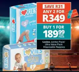 Checkers Lovies Jumbo Pack/Ultra Value Pack Disposable Nappies offer