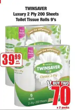 Boxer TWINSAVER Luxury 2 Ply 200 Sheets Toilet Tissue Rolls 9's offer