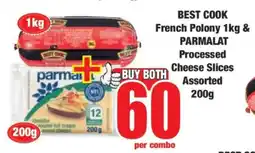 Boxer BEST COOK French Polony 1kg & PARMALAT Processed Cheese Slices Assorted 200g offer