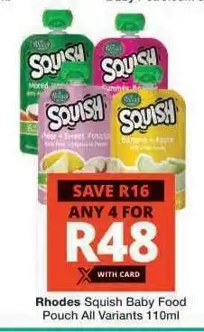 Checkers Rhodes Squish Baby Food Pouch offer