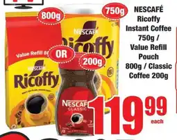 Boxer NESCAFÉ Ricoffy Instant Coffee 750g / Value Refill Pouch 800g / Classic Coffee 200g offer