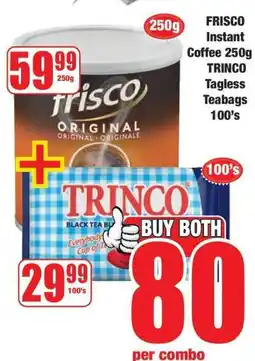 Boxer FRISCO Instant Coffee 250g TRINCO Tagless Teabags 100's offer