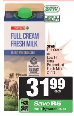 Spar SPAR Full Cream or Low Fat Ultra Pasteurised Fresh Milk offer
