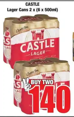 Boxer CASTLE LAGER CANS 2 X (6 X 500ML) offer