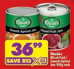 Shoprite Rhodes Mixed Fruit / Smooth Apricot Jam 900g each offer