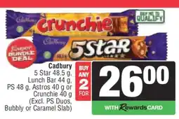 Spar Cadbury 5 Star, Lunch Bar, PS, Astros, Crunchie offer