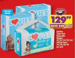 Shoprite LOVIES VALUE PACK DISPOSABLE NAPPIES offer