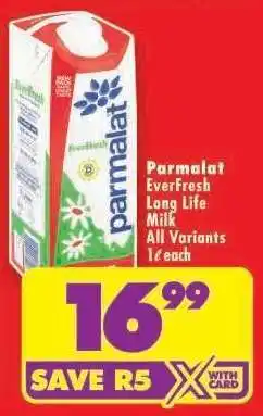 Shoprite Parmalat EverFresh Long Life Milk All Variants 1ℓ each offer