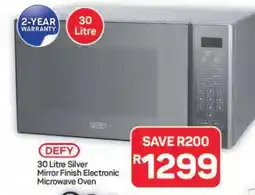 Pick n Pay Hypermarket DEFY 30 Litre Silver Mirror Finish Electronic Microwave Oven offer