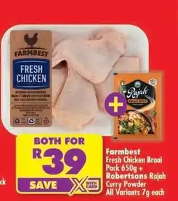 Shoprite Farmbest Fresh Chicken Braai Pack 650g + Robertsons Rajah Curry Powder offer