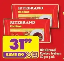 Shoprite RITEBRAND ROOIBOS TEABAGS 80 per pack offer