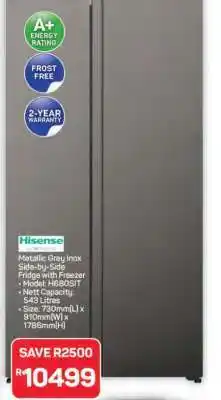 Pick n Pay Hypermarket Hisense Metallic Grey Inox Side-by-Side Fridge with Freezer offer