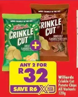 Shoprite Willards Crinkle Cut Potato Chips All Variants 120g offer