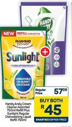 Pick n Pay Hypermarket Handy Andy Cream Cleaner Assorted 750ml Refill Plus Sunlight Regular Dishwashing Liquid Refill 750ml offer