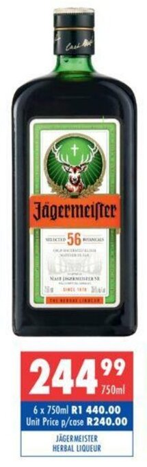 Ultra Liquors Jagermeister Herbal Liqueur 750ml offer