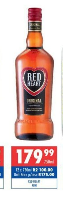 Ultra Liquors Red Heart Rum 750ml offer
