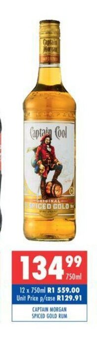 Ultra Liquors Captain Morgan Spiced Gold Rum 750ml offer