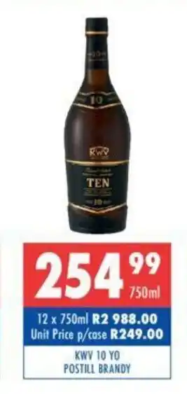 Ultra Liquors KWV 10 YO Postill Brandy 750ml offer