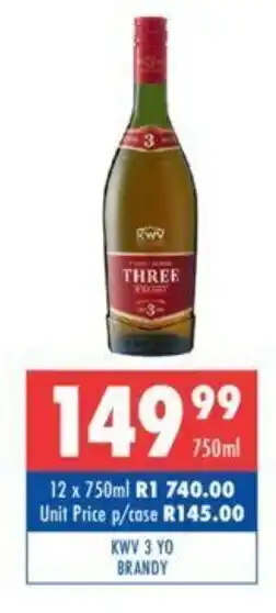 Ultra Liquors KWV 3 YO Brandy 750ml offer