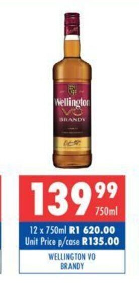 Ultra Liquors Wellington VO Brandy 750ml offer