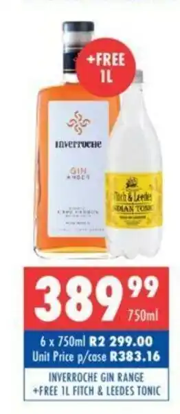 Ultra Liquors Inverroche Gin Range + Free 1L Fitch & Leedes Tonic 750ml offer